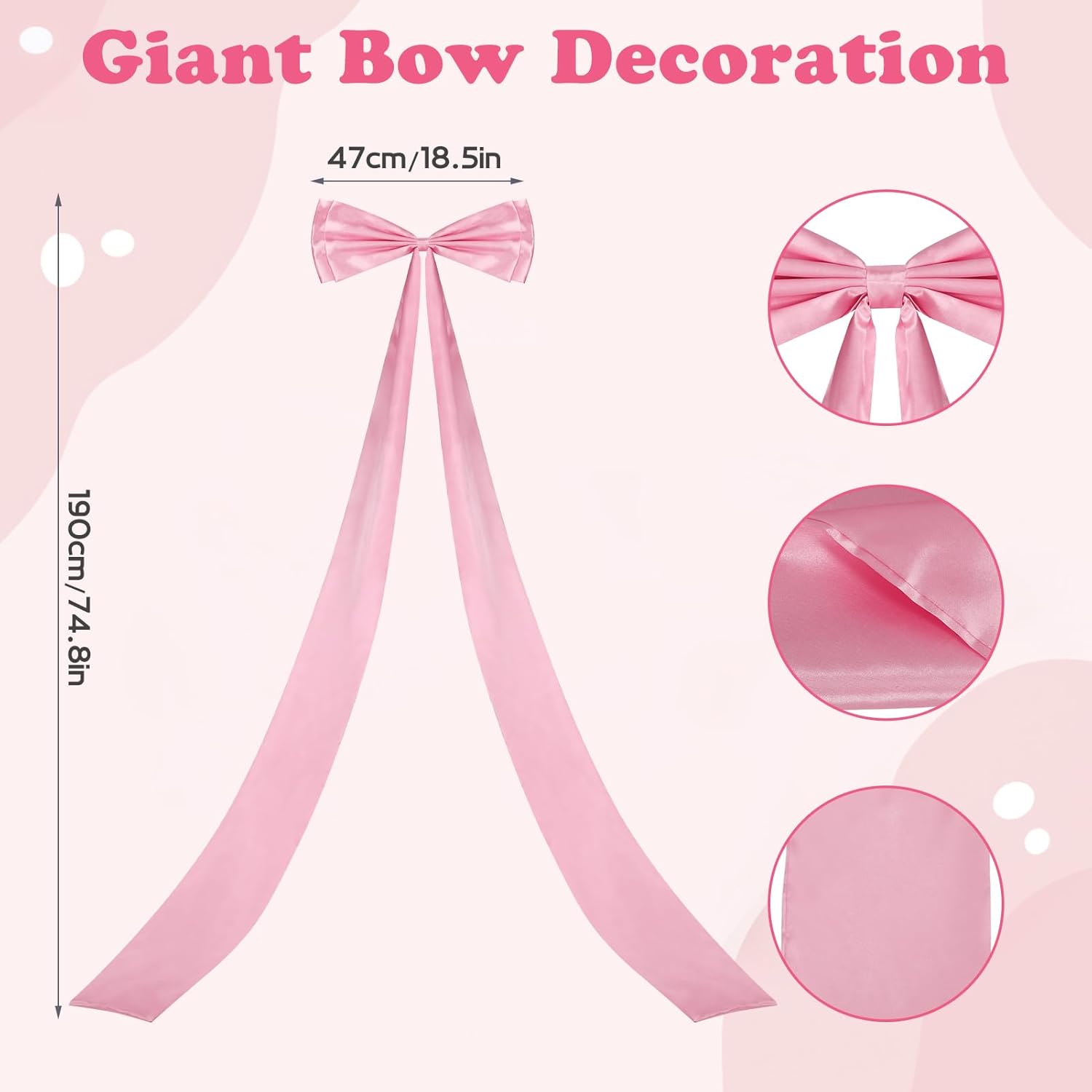 75x18.5 Inch Giant Bow Decoration, Birthday Party Decor Ribbon Hanging Tie Bow Decor, Big Bows for Backdrop, for Party Baby Shower Wedding Fireplace Christmas (Pink)