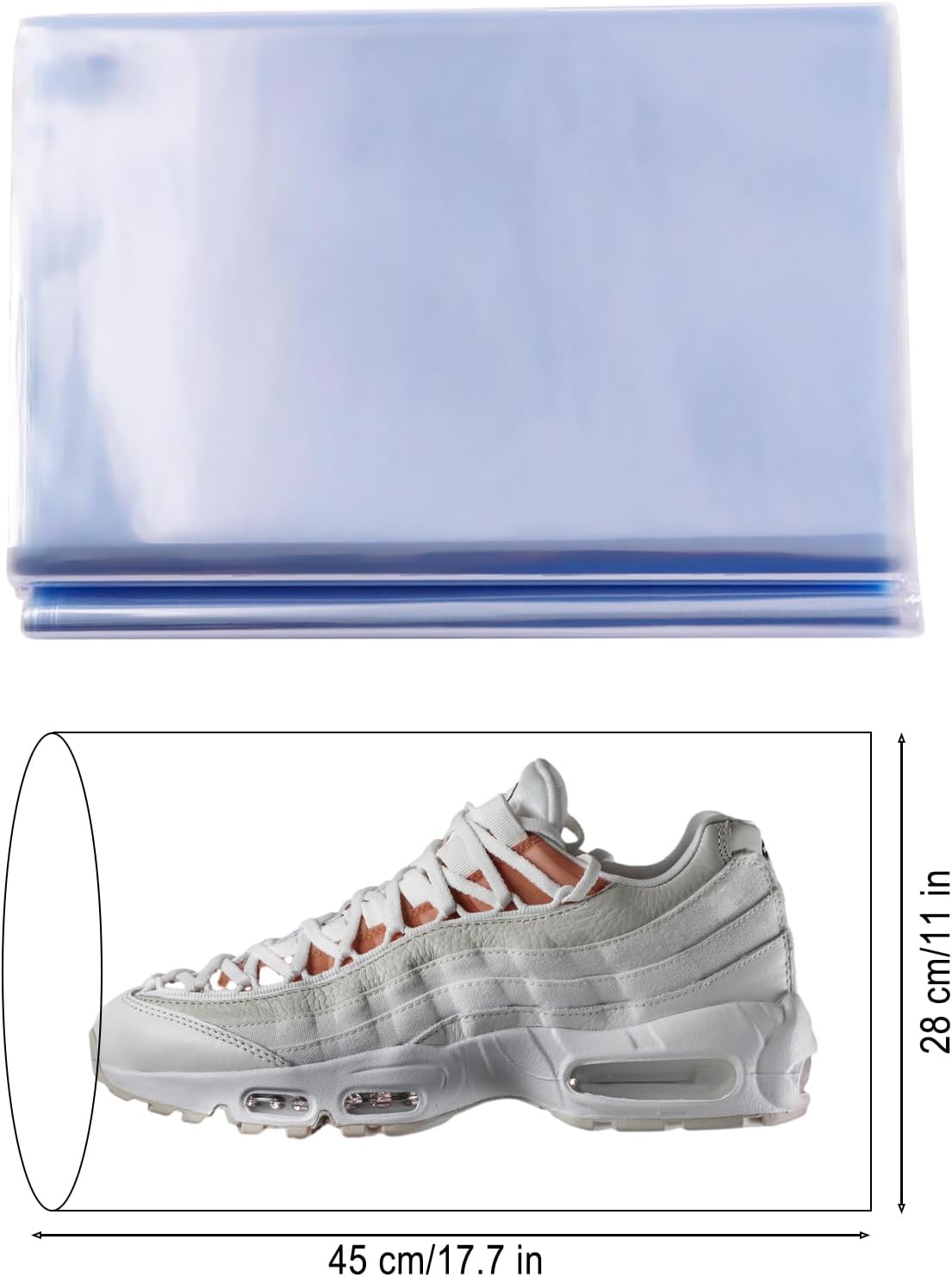 靴用熱収縮ラップ150個パック、ポリ塩化ビニル製靴シュリンクラップバッグ 11x19インチ 靴熱収縮バッグ 靴プロテクター 男女兼用