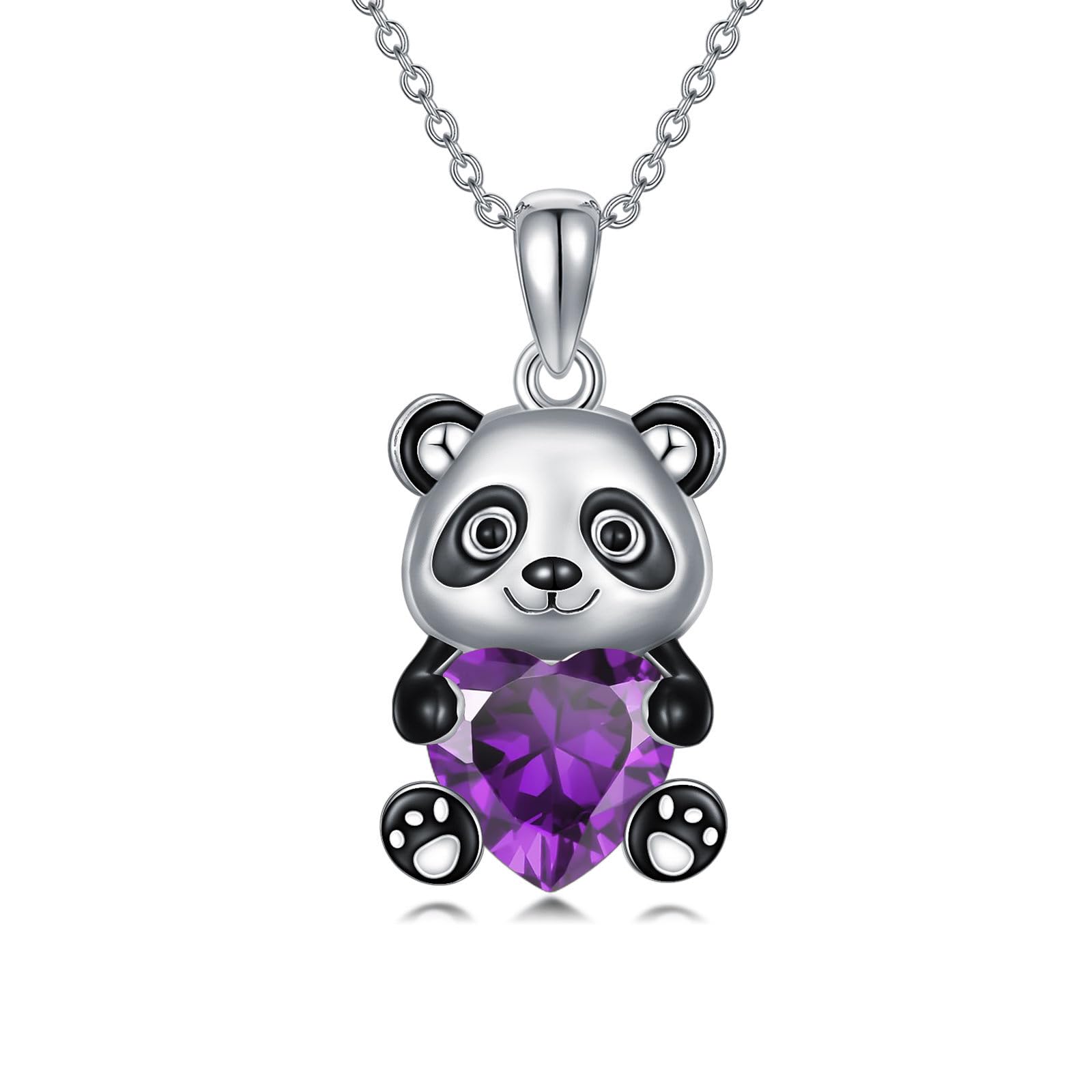 Panda Anhänger Halskette mit Herz Geburtsstein Panda Halskette Geschenk für Frauen
