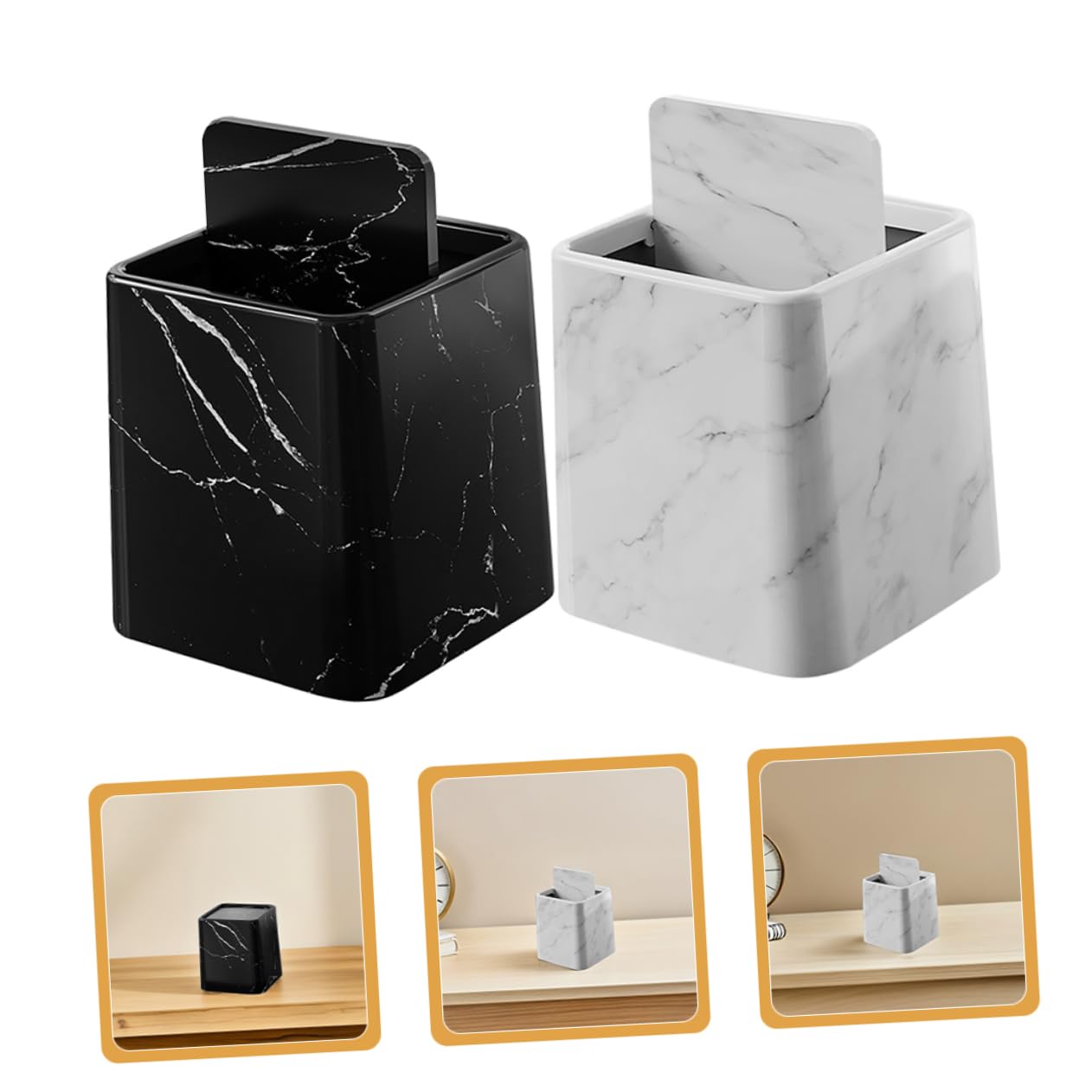 LABRIMP 2pcs Marble Pattern Trash Can with Swing Lid Stylish Desk Wastebasket for Kitchen Bathroom Bedroom and Office Material Easy to with Trash Bags