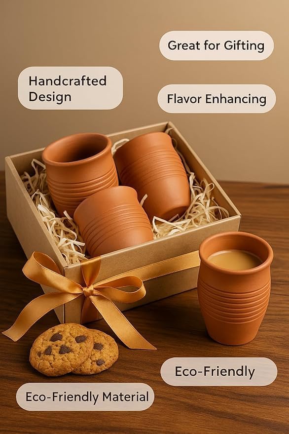 Mitti Clay Kulhad Tea Cup,200 ml 6 Pieces Brown Kullar Kullad Mitti ke Glass Serving Mugs for Tea, Coffee & Milk Indian Gift Item