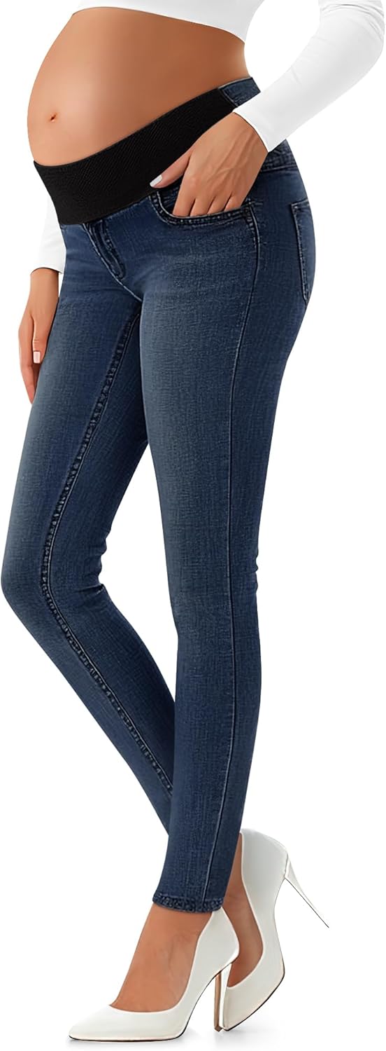 Women's Maternity Jeans Plus Size Skinny Stretchy Pregnancy Casual Denim Pants with Pockets