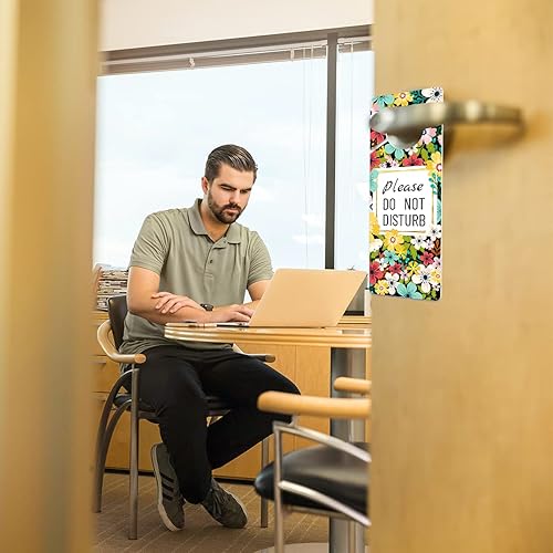 Miniatura 4 de Letrero de PVC con texto en inglés «Do Not Disturb Door Hang», «Welcome Please Knock» para oficina en casa, reuniones y clases en línea, de doble