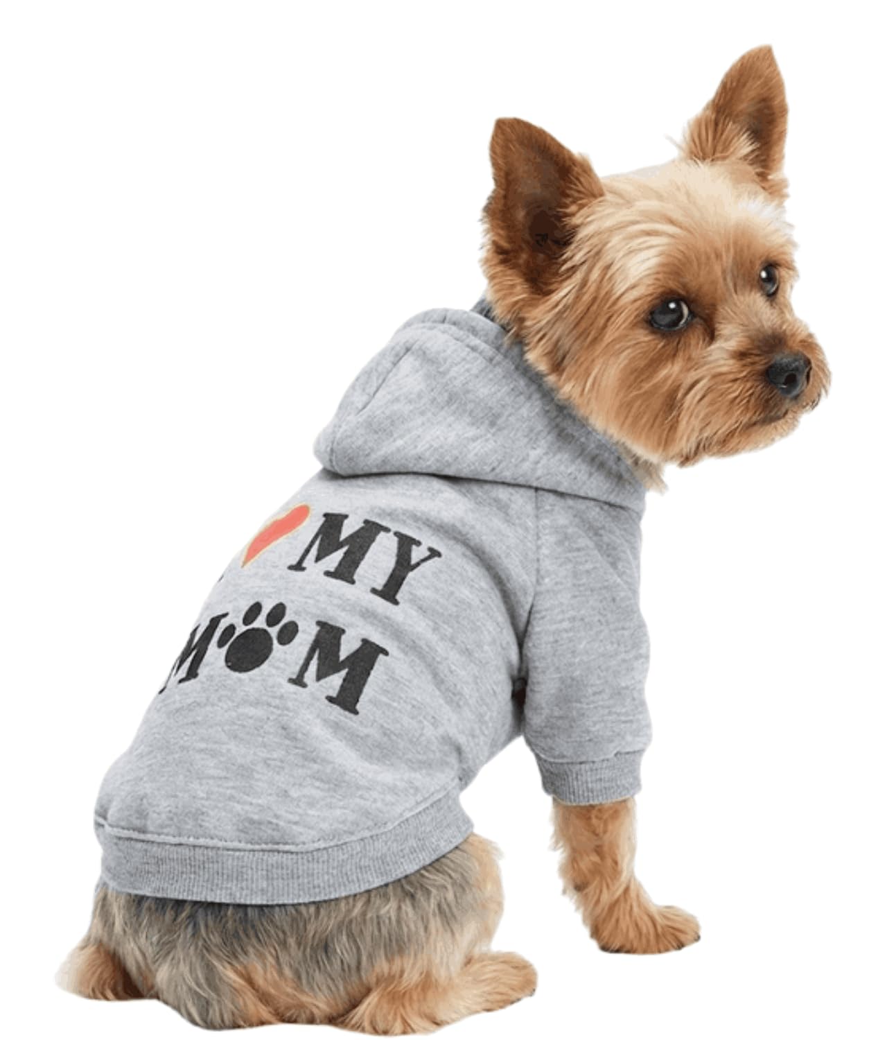 DroolingDog Dog T-Shirts I Love My Mom Dogs Tshirt Small Dog Clothes Boy, Medium, Grey