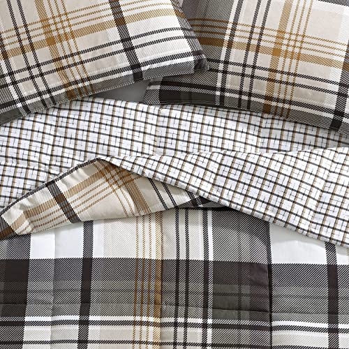 Eddie Bauer - King Comforter Set, Plaid Reversible Bedding, Stylish & Warm Home Decor (Normandy Grey, King),Grey/White/Beige #TOP2