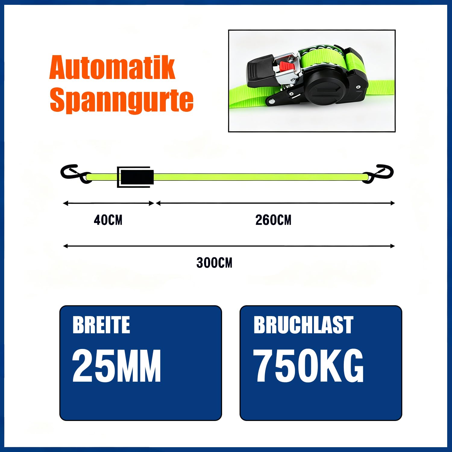 Correas de trinquete autoenrollables 3m x 25mm | 4 Piezas con Ganchos en S, 750kg Carga de Rotura | Cnchas de Amarre automáticaspara Moto, Remolque, camión - Verde