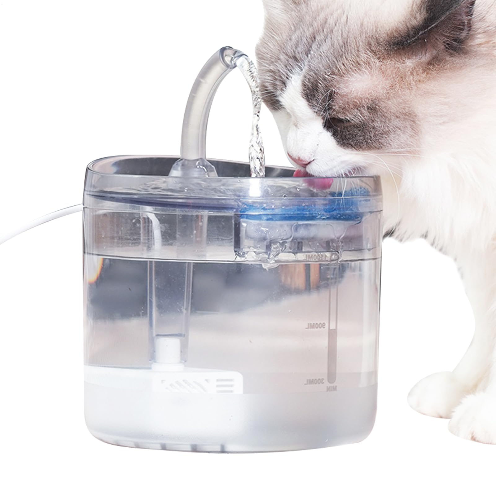Bebedero silencioso para gatos con fuente transparente de 1.5L que fomenta la hidratación de mascotas