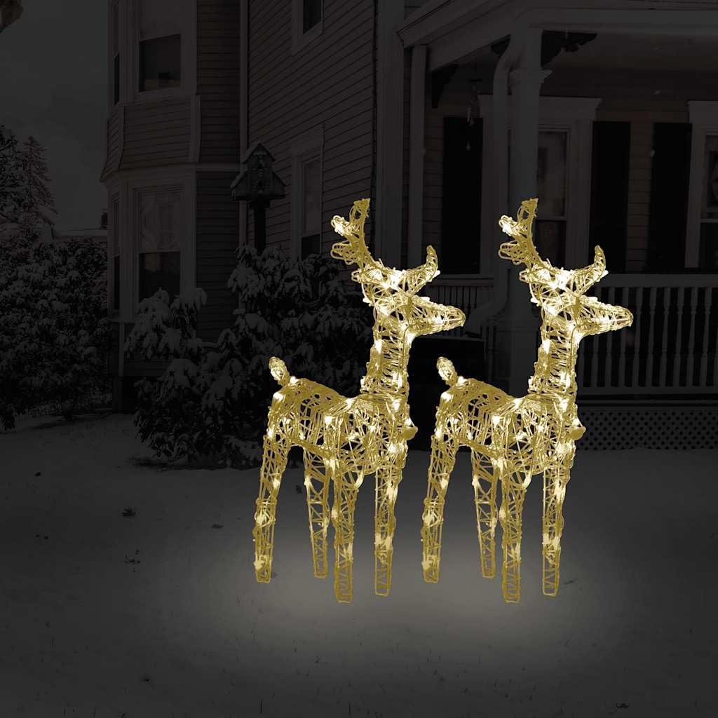 LED-Rentiere Acryl 2 Stück Warmweiß 80 LEDs Weihnachtsbeleuchtung für Garten Terrasse Balkon mit 5m Verlängerungskabel USB Stromversorgung wetterbeständig Lichterkette für Advent Festtag