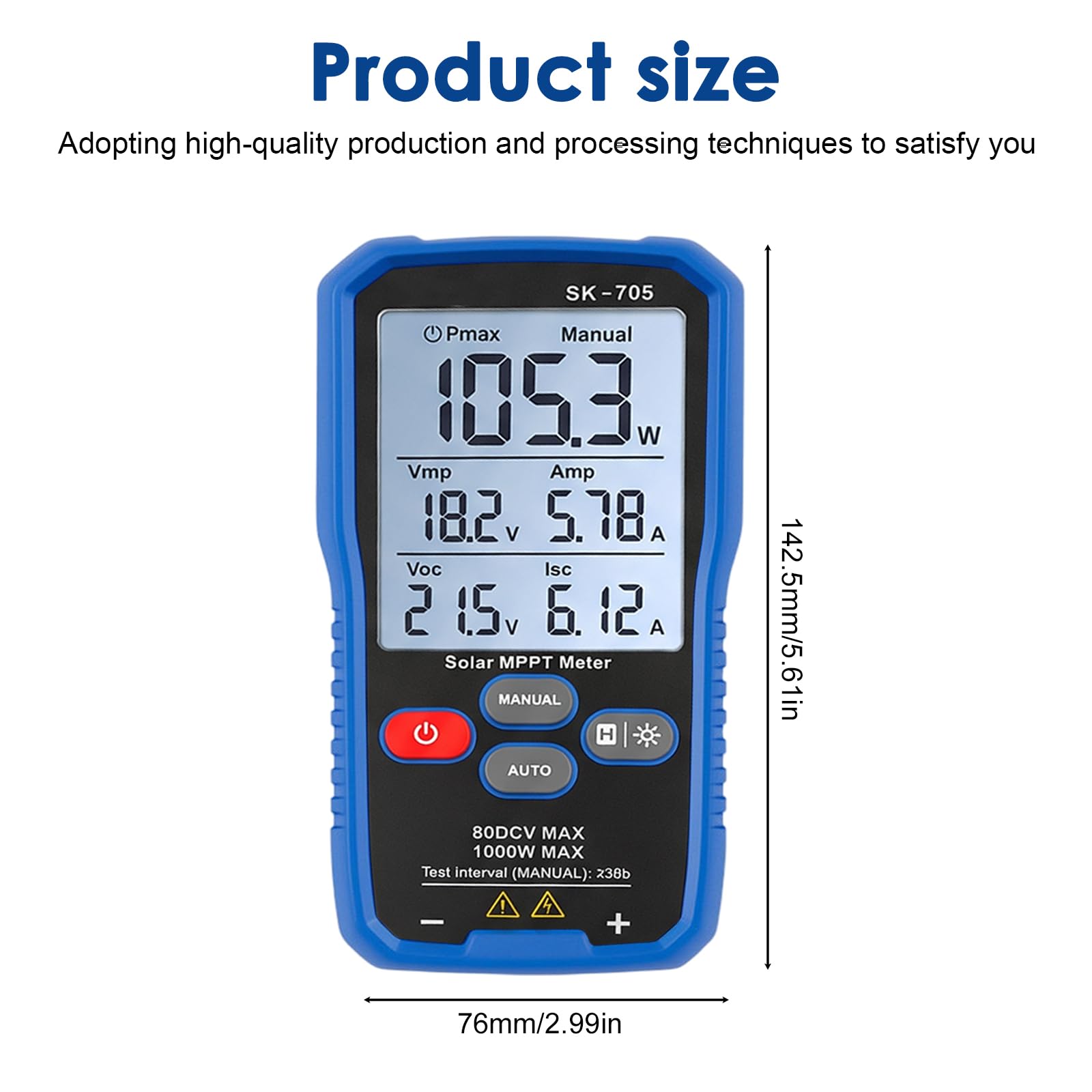 SK-705 Solar MPPT 1000 W Tester di potenza per moduli fotovoltaici, tester PV portatile con LCD da 3,2", misurazione automatica e manuale, Voc Isc Vmp Pmax