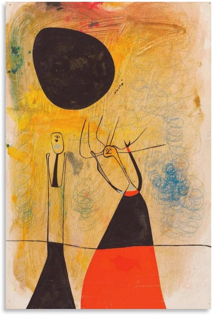 Rikin Liuff Two Characters by Joan Miro Poster Abstract Wall Art Joan Miro Prints Moden Canvas Picture Surrealism Painting for Home Decor 40x55cm Frameless