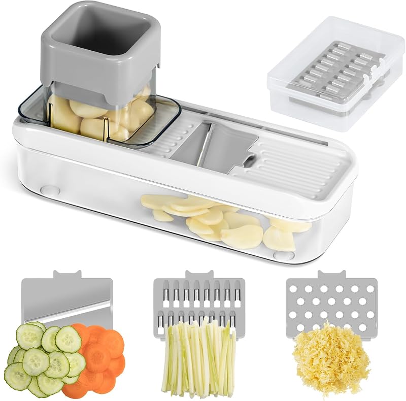 Badelite Mini Garlic Slicer Multi-Functional Mandoline Slicer Veggie Shredder Garlic Ginger Grinder Vegetable Mandoline Cutter with Container