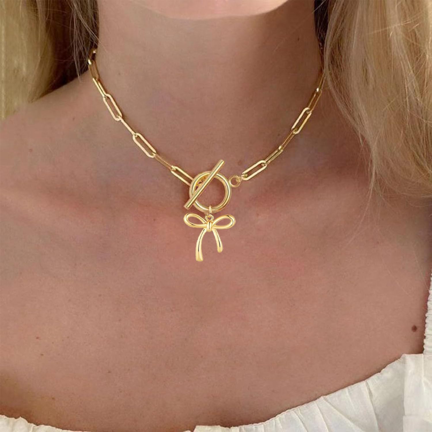 Bow necklace for Women Dainty Bow Pendant Necklace Bow Chain Necklace for Women Trendy Jewelry - Image 3