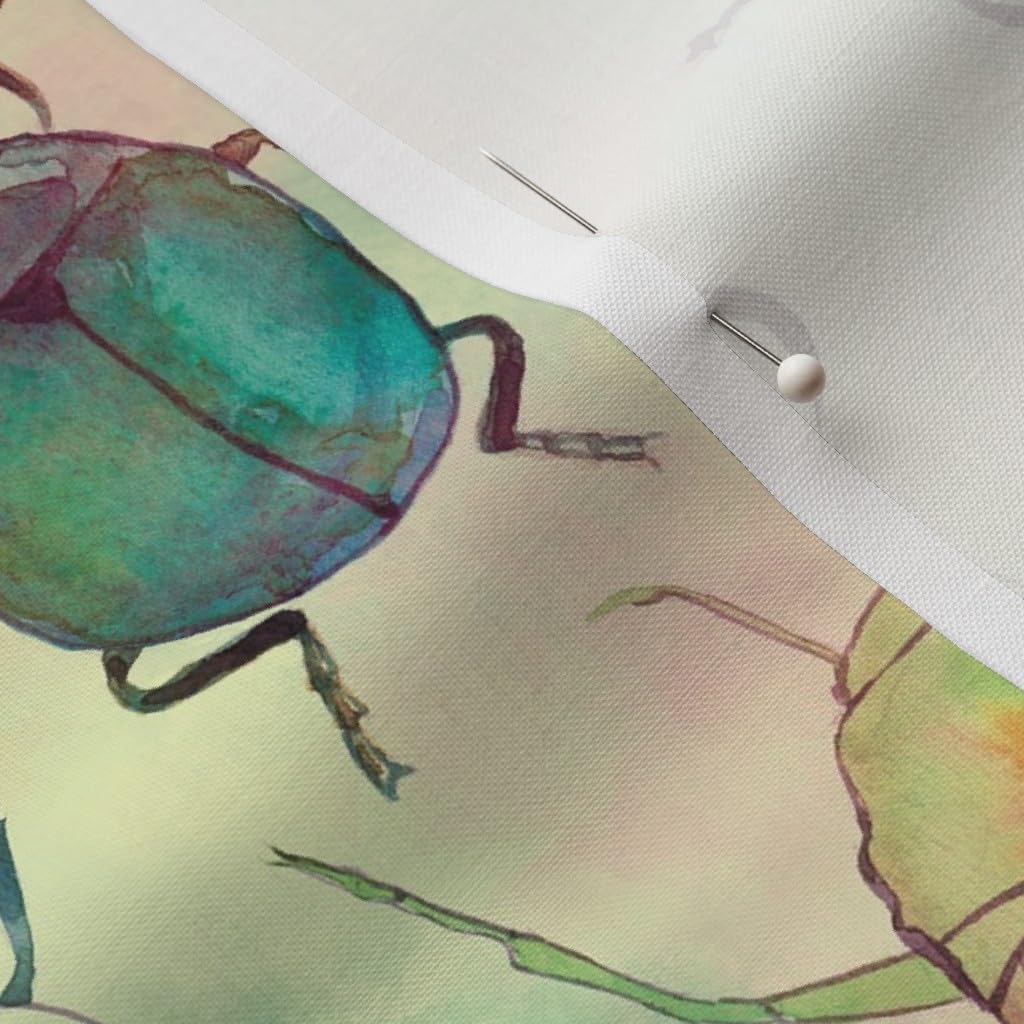 Spoonflower Fabric - Walk Egyptian Beetle Whimsical Watercolor Insects Bug Nature Insect Printed on Petal Signature Cotton Fabric by The Yard - Sewing Quilting Apparel Crafts Decor