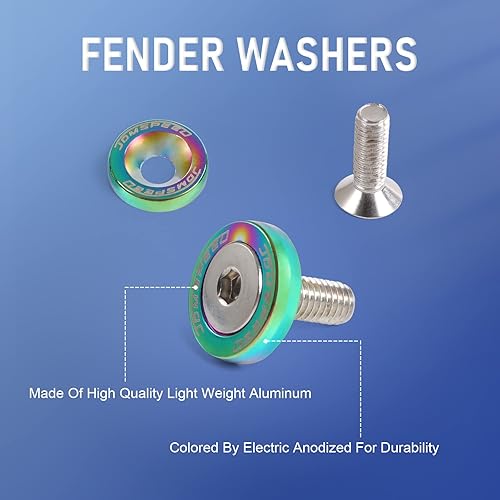 Miniatura 9 de Arandelas de aluminio para el guardabarros JDMSPEED, 20 unidades, Rojo