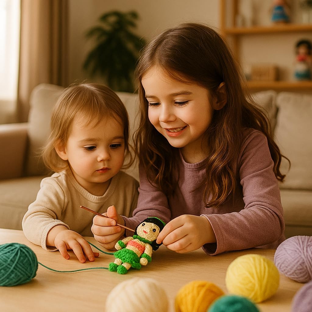 Sutra Handmade Crochet Hula Girl Doll – Amigurumi Soft Toy with Green Skirt & Flower Accessories, Cute Collectible Gift for Kids & Home Decor