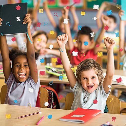 Miniatura 3 de 200 unidades de confeti de regreso a clases, azul, rojo, dorado, plateado, libro de manzana, confeti, temática escolar, confeti de papel con