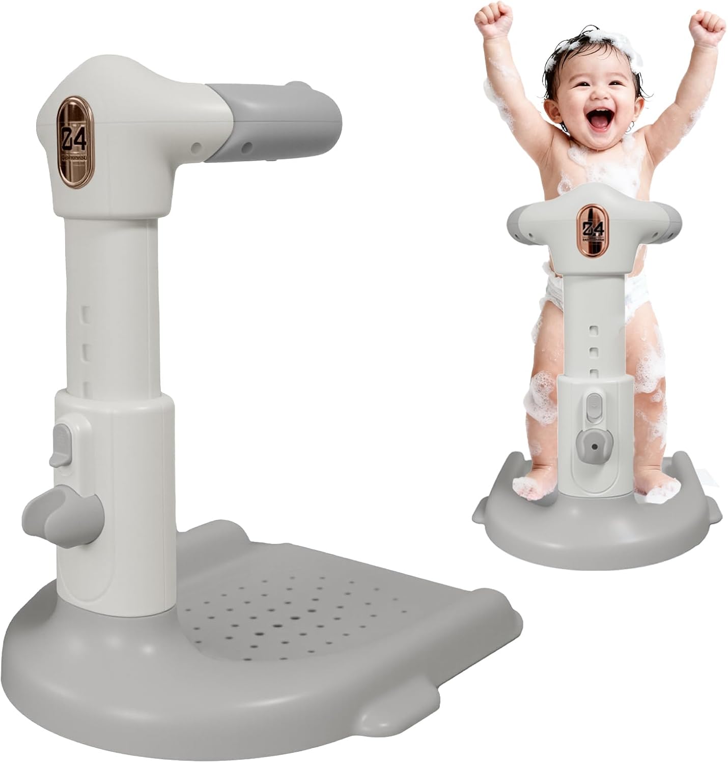 Baby Bath with Shower Stand Support , Non-Slip Adjustable Baby Standing Support,Soporte para Bañera de Bebé,Toddler Standing Up Themselves,Ideal Gift for baby standing bath 8-36 Months (Gray)