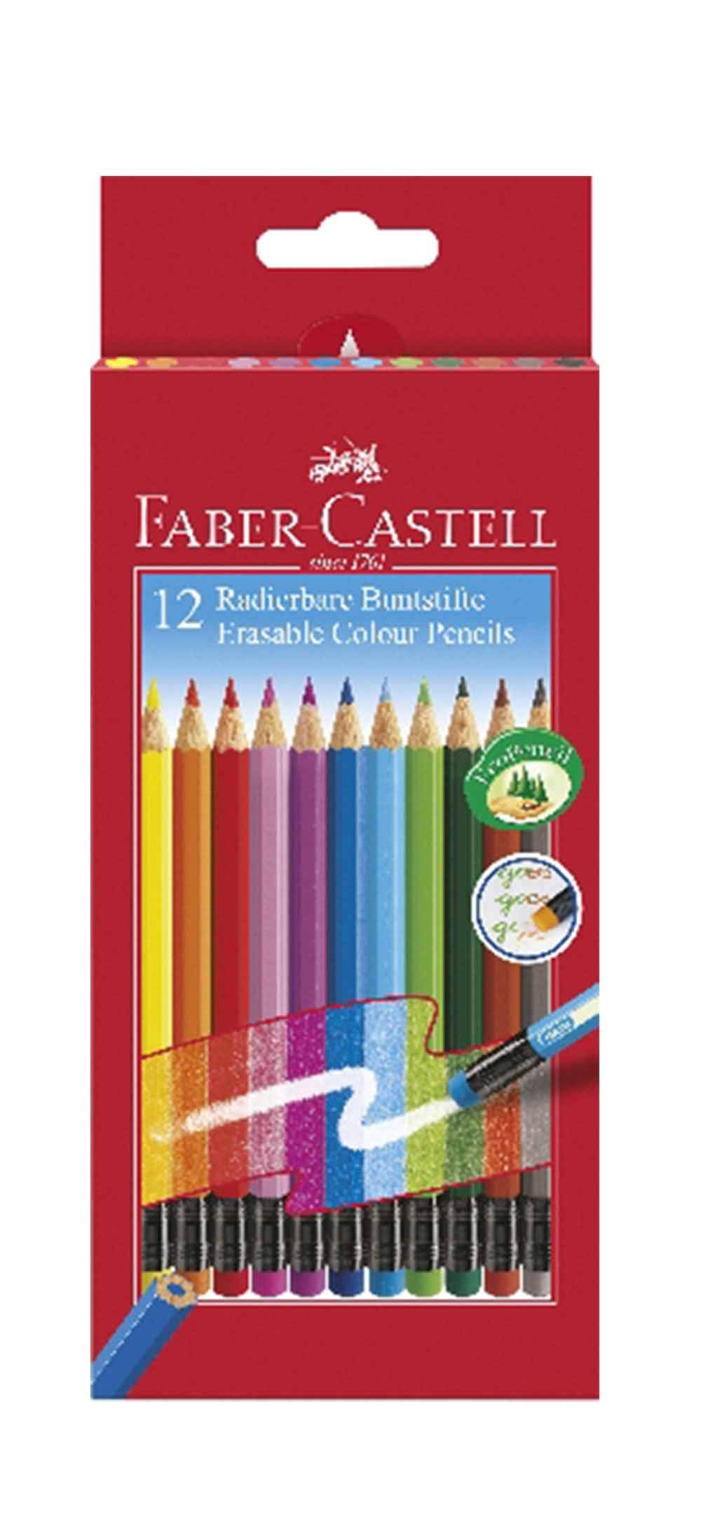 Faber-Castell Erasable Coloured Pencils with Rubber Tip Pack of 12 in Cardboard Case Double Pack, Multicolor - Image 2