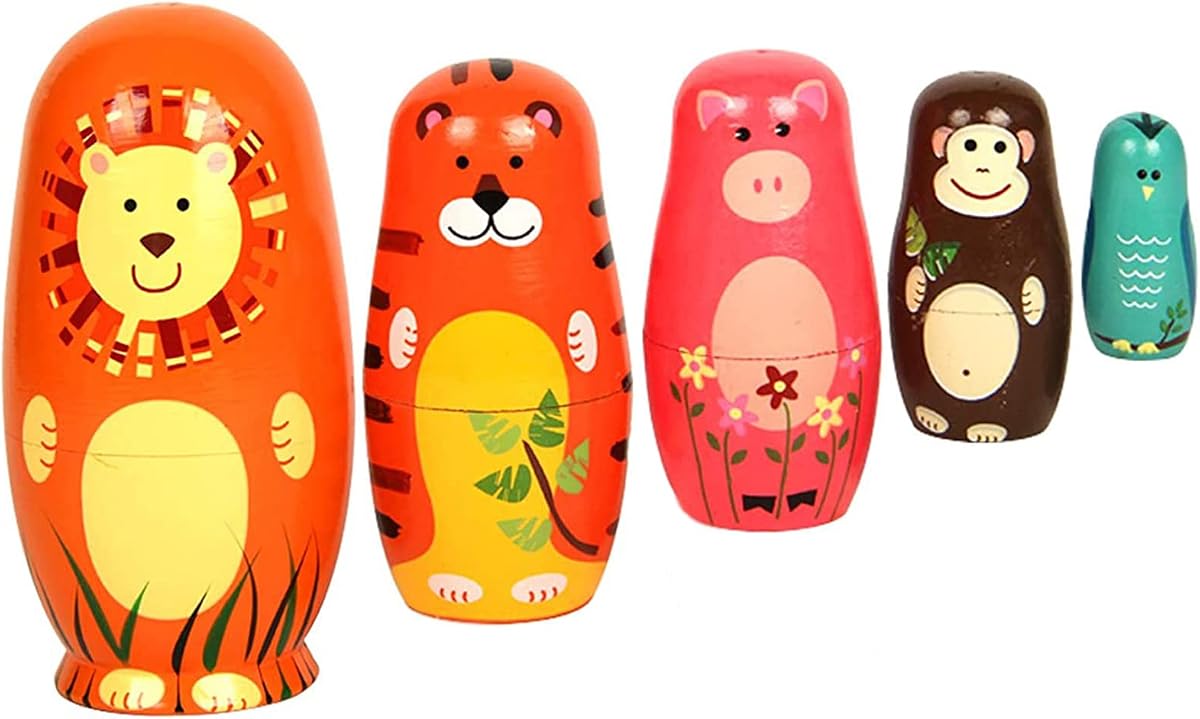 Maxshop Muñecas anidadas para niños – Juego anidado apilable de madera rusa, 5 piezas, juguetes hechos a mano para niños, Navidad, cumpleaños, decoración de Roma, regalo de deseos de Halloween (Capitán León)