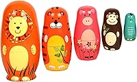 MAXSHOP Handmade Wooden Nesting Dolls for Kids - 5pc Russian Matryoshka Animal Stacking Toys, Safe Birthday Christmas Gifts