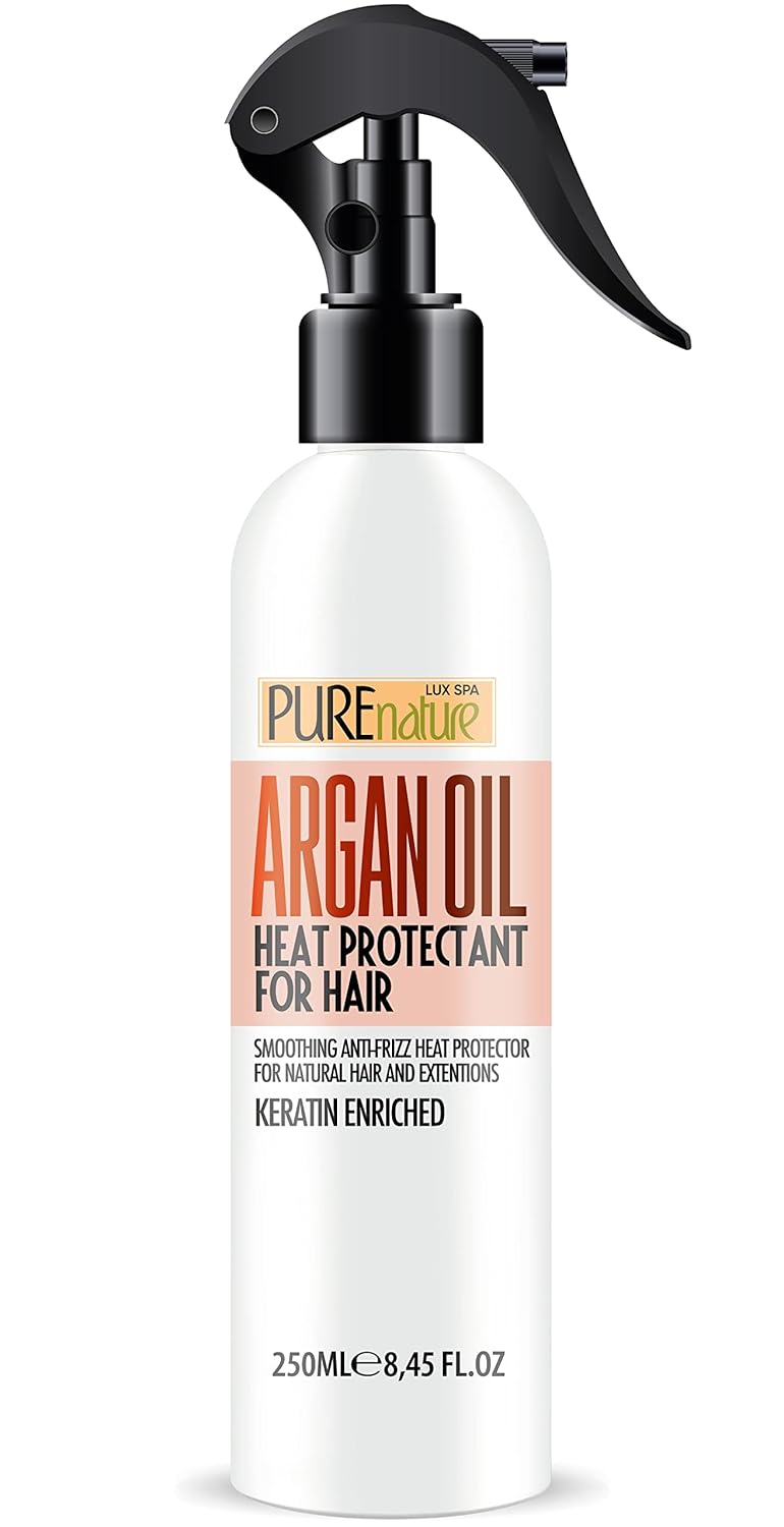 PURE NATURE Moroccan Argan Oil Shampoo and Conditioner Set and Heat Protectant Spray for Hair with Keratin