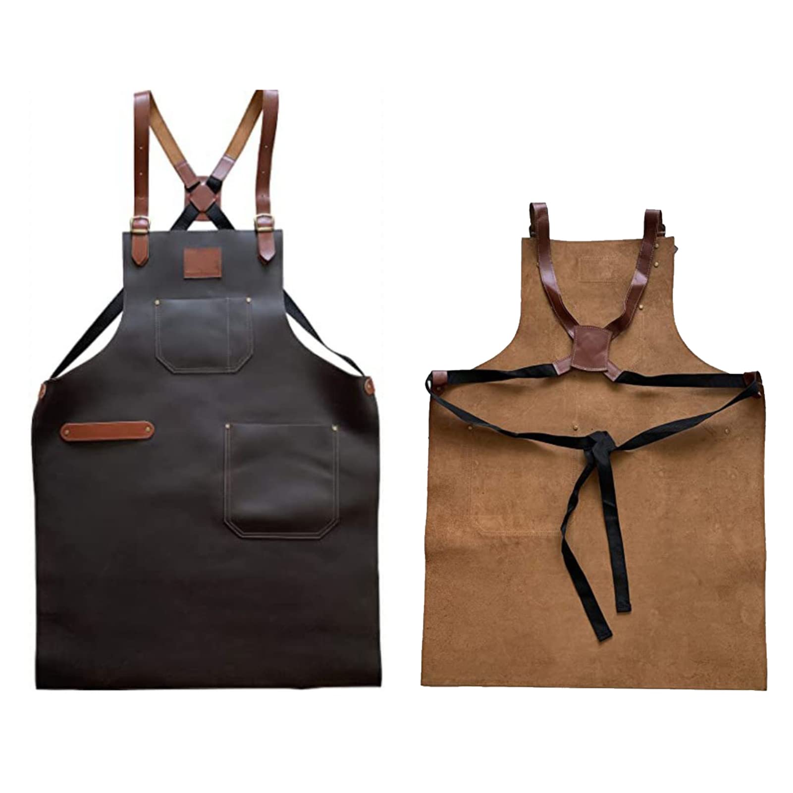 YOUNGC Grembiule in Pelle, Grembiule Cross-Back per Uomo Donna con Cinghie Regolabili e Tasca, Grembiule da Lavoro Impermeabile Multiuso,Nero,24"X32"