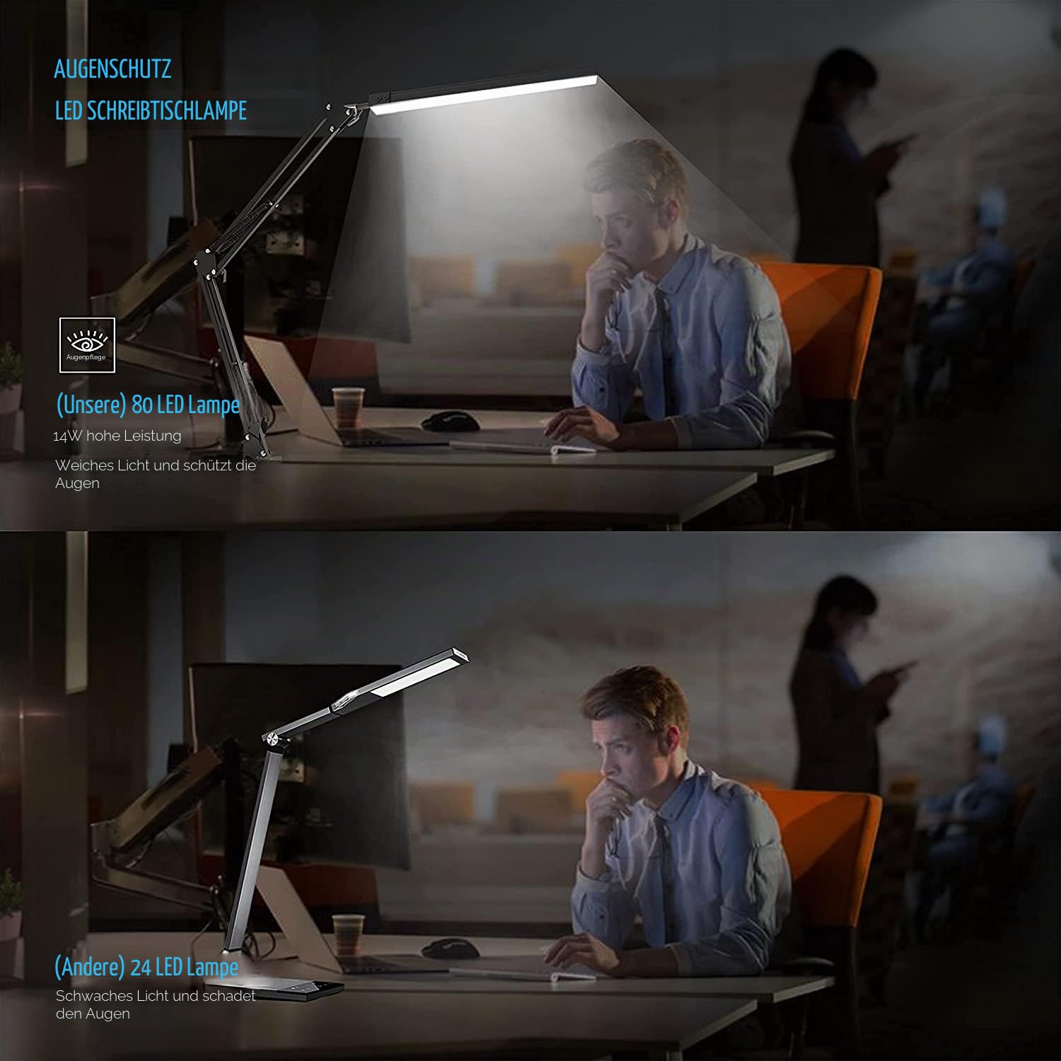 SKYLEO Schreibtischlampe Dimmbar - Desk Lamp mit Clip - Augenschutz Schreibtischleuchte - 3 Lichtmodi x 10 Helligkeitsstufen - Schwarz
