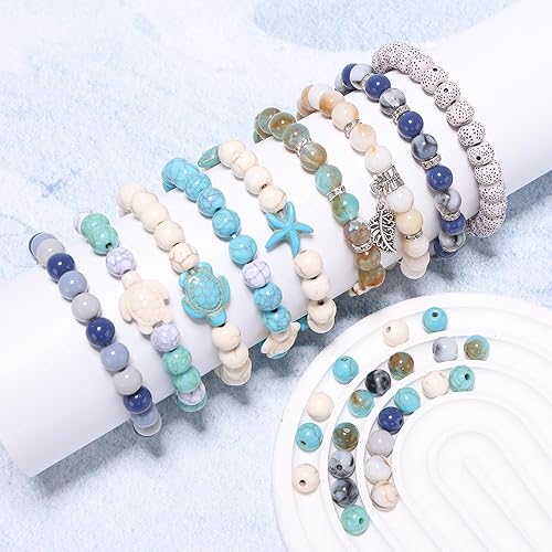 Miniatura 5 de Blue Ocean Series - Cuentas de cristal coloridas para pulsera, crea tus propias joyas temáticas de playa con detalles de tortuga, conchas, estrellas