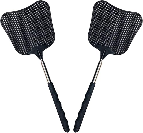 Foxany Matamoscas telescópicas matamoscas de plástico duradero juego resistente matamoscas telescópico con mango de acero inoxidable para