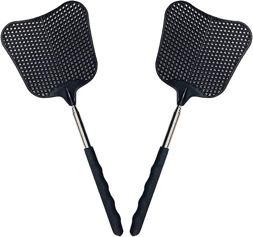 Foxany Telescopic Fly Swatters, Durable Plastic Fly Swatter Heavy Duty Set, Flyswatter with Stainless Steel Handle for Indoor/Outdoor/Classroom (2 Pack)