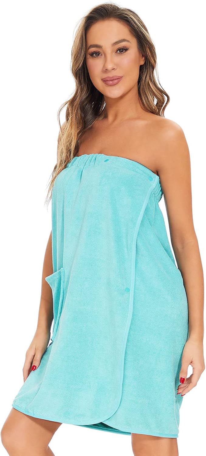 Orrpally Women Shower Wrap Robe Bath Body Towel Wrap Spa Bathrobe Adjustable Snap Closure