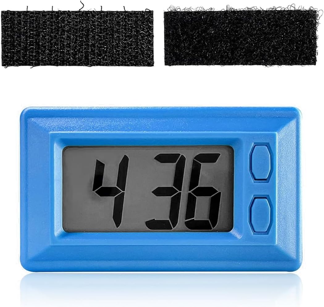 Car Dashboard Digital Clock, Mini Battery Operated Vehicles Electronic Digital Clocks with Clear LCD Display, Stick On Automotive Interior Dash Watch, Universal for Lorry RV SUV (Black)