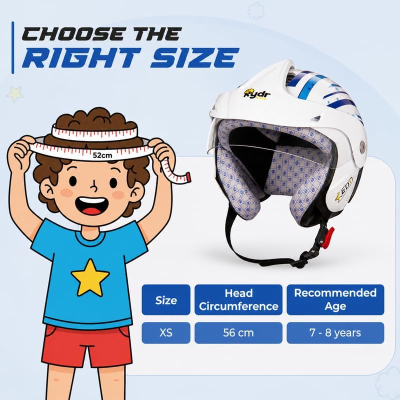 Image of Rydrkids Star S Peak - Kids Motorcycle Helmet with Visor & Peak - Size S 3 to 7 Years, Lightweight & Adjustable Safety Helmet for Boys and Girls