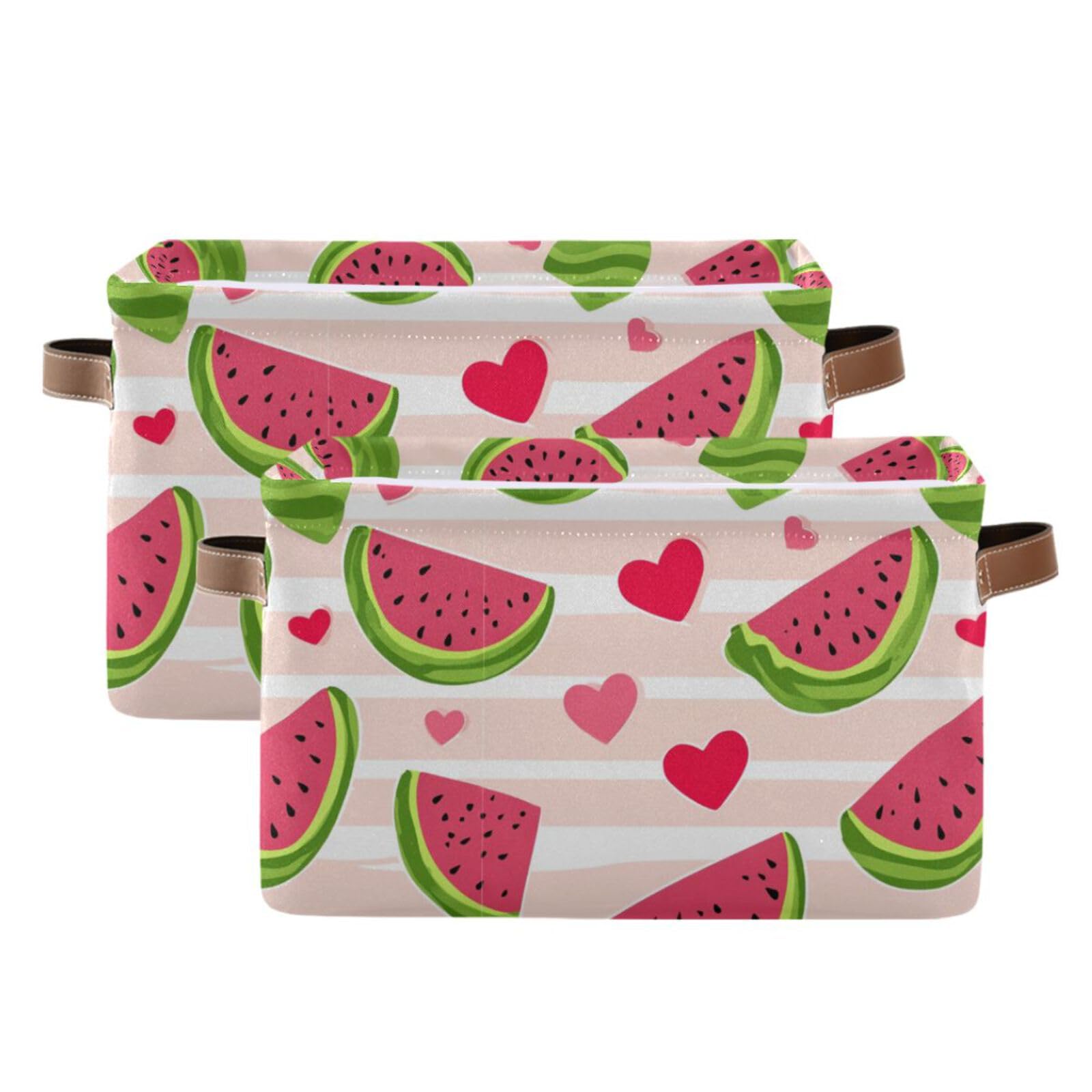 Aslsiy Storage Basket Cute Watermelon Slice Nursery Bins Stripe Baby Box Canvas Clothes Shelf Basket Laundry Hamper Gift Basket for Home Closet 2 Pcs