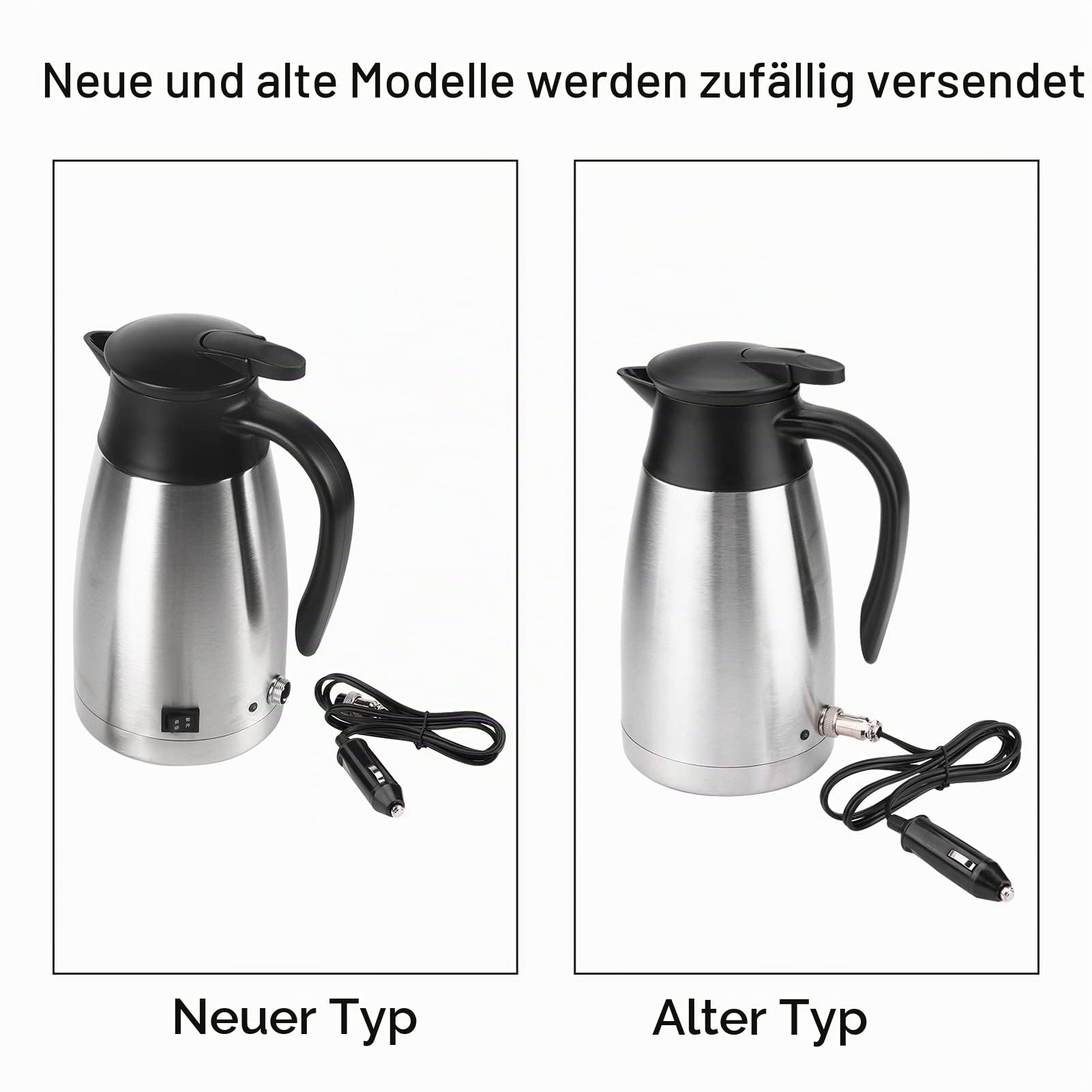 Auto Wasserkocher, 12V/24V 1000Ml Reisewasserkocher, Edelstahl Elektrisch Im Auto Wasserkocher Reise-Thermoskanne Heizwasserflasche mit Zigarettenanzünder für Auto Wohnmobil Camping
