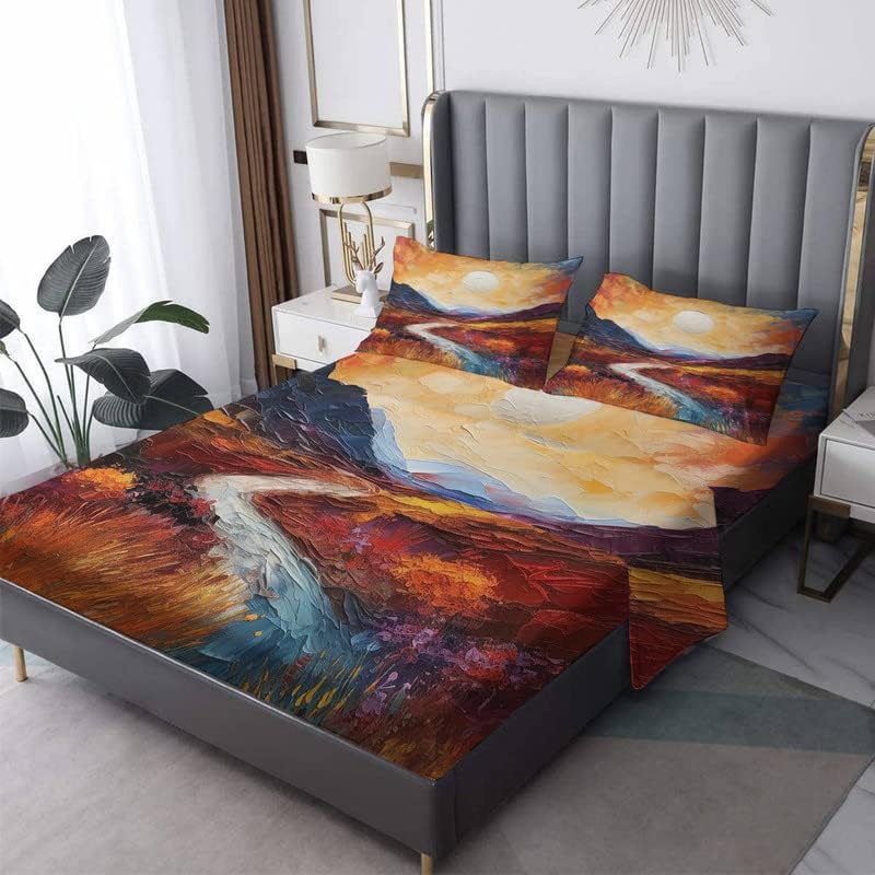 Miniatura 4 de Sábanas de montaña tamaño King  Sábanas de paisaje de 4 piezas y bolsillo profundo de 12 pulgadas, sábanas de microfibra suave de 600 hilos sin