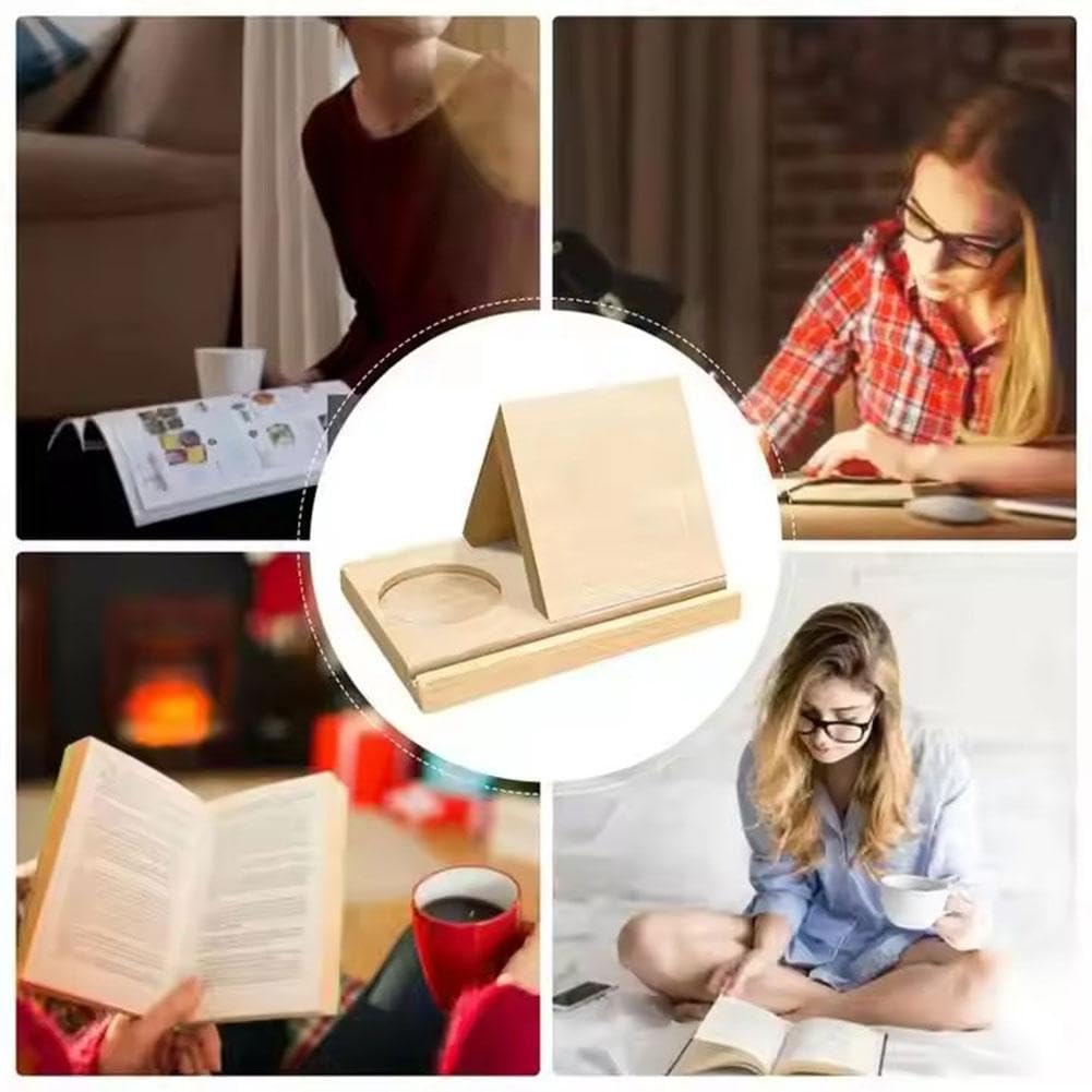 Porta Libri Triangolare In Legno - Supporto Per Libri Con Portabevande