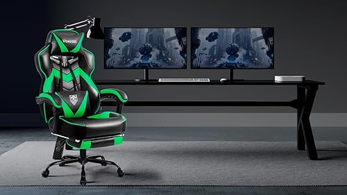 Miniatura 2 de Vonesse Silla para videojuegos, silla de computadora con reposapiés y masaje, sillas reclinables para adultos, silla de juego con respaldo alto