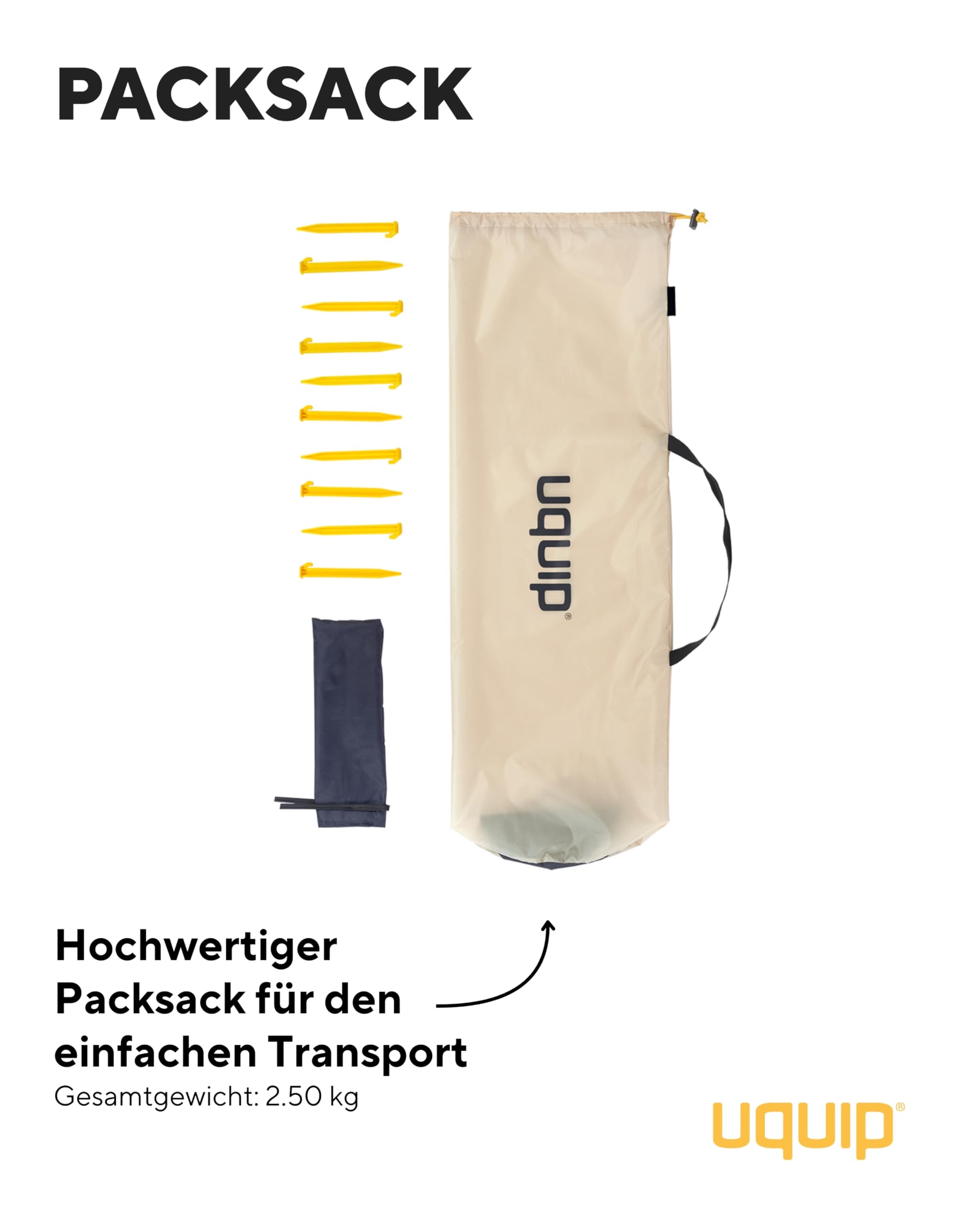 Uquip Strandmuschel Speedy XL Boulder I 170 x 115 x 230 cm I UPF 50+ Strandzelt zum Schutz vor Sonne, Wind & Regen I tragbares Beach Zelt mit Quick-Up System I ideal für Strand, Camping & Picknick