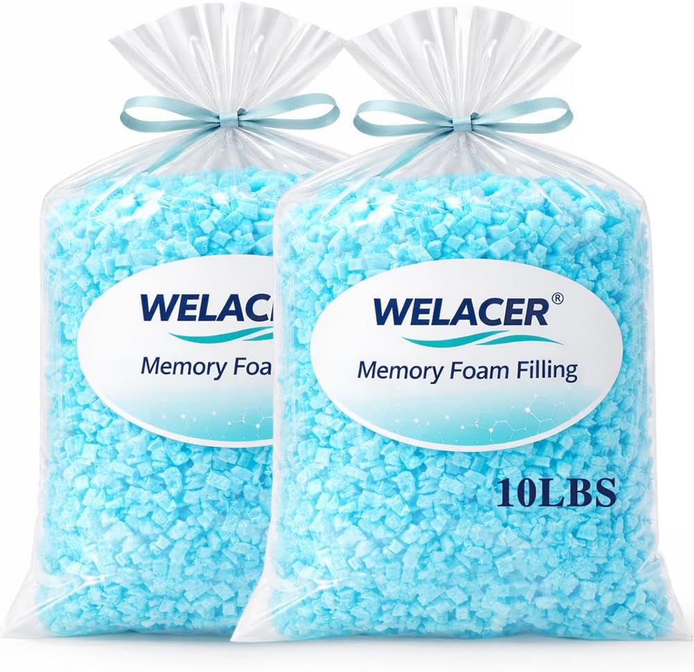 10lbs Shredded Memory Foam Bean Bag Chair Filler, Premium Soft Pillow Stuffing Refill, High Density Foam for Couch Cushion, Dog Bed, Stuffed Animals & Arts & Crafts