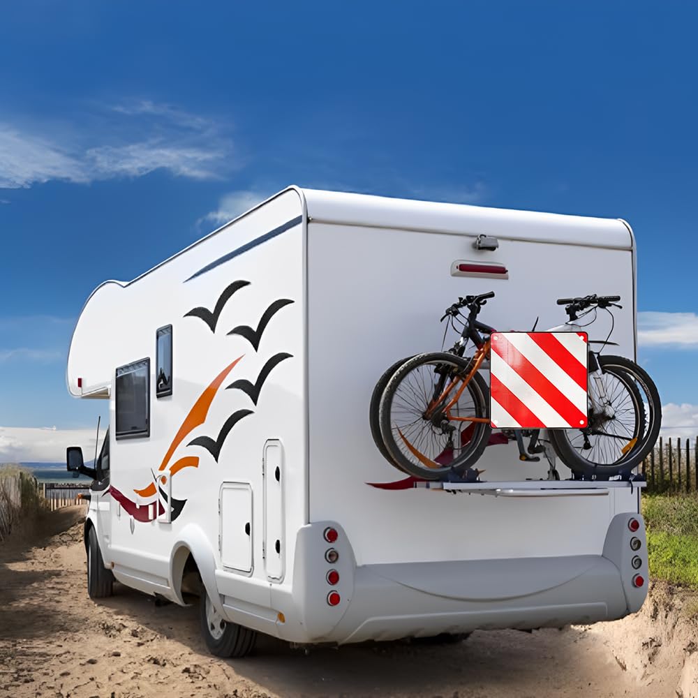 NAVESO 2 in1 Señal de Advertencia Italia y España, 50 x 50 cm Señal Reflectante de Advertencia Rojo y Blanco para Portabicicletas, Portabicicletas, Autocaravana, Caravana