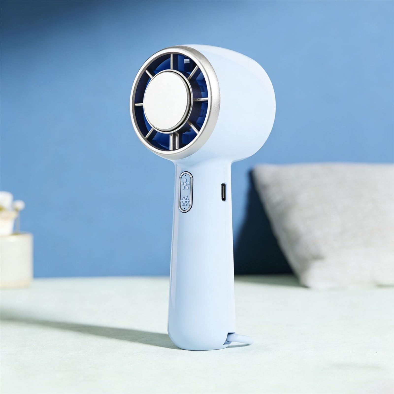Mini ventilateur USB portable bleu rafraîchissement nomade extérieur