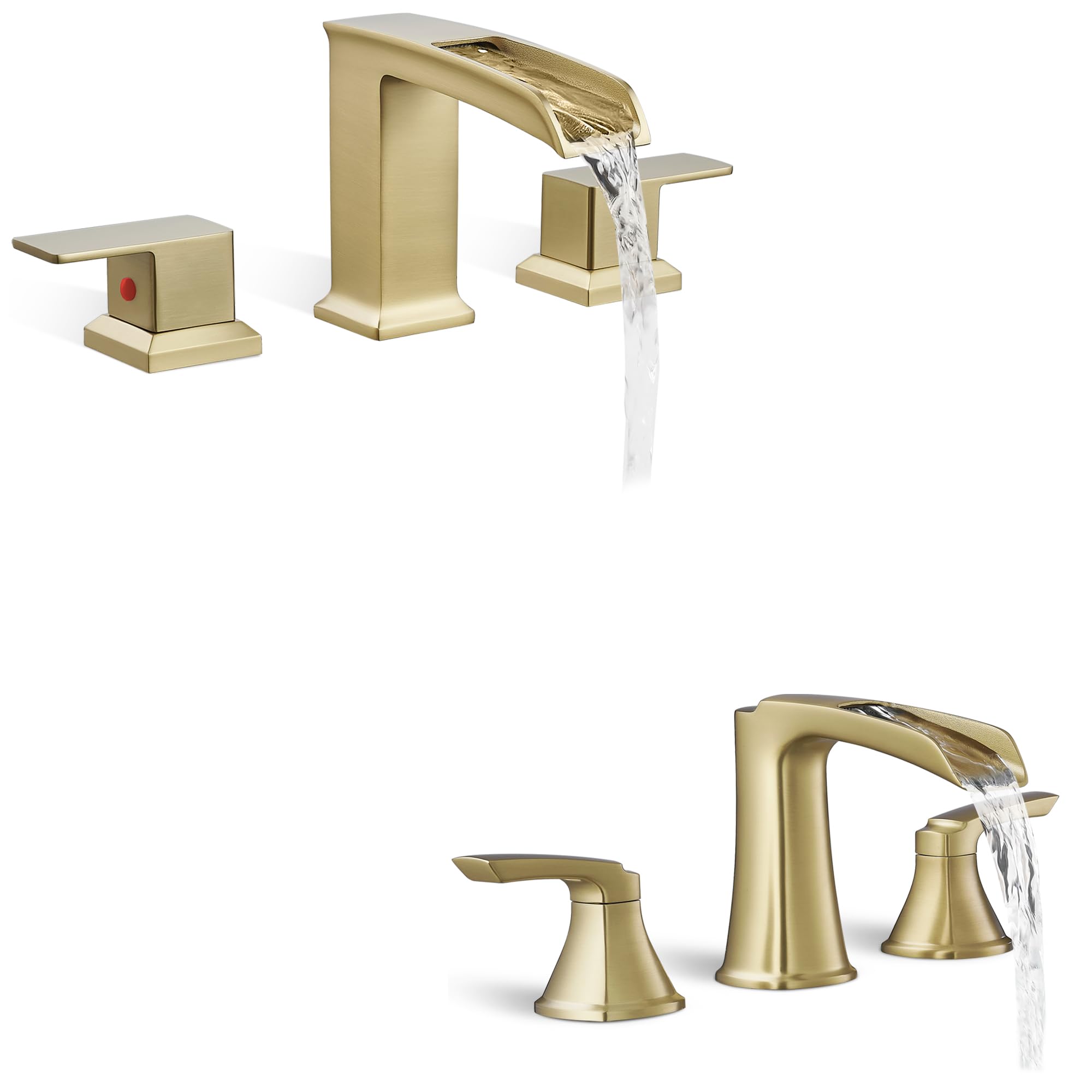 Hcfyauis Gold Brushed Tub Faucet Set 2 Handle Waterfall Faucet For Bathtub, High Flow Roman Bathtub Faucet, 3 Hole High Flow Roman Tub Faucet, 6-16 Inch Widespread Deck Mount Tub Faucets