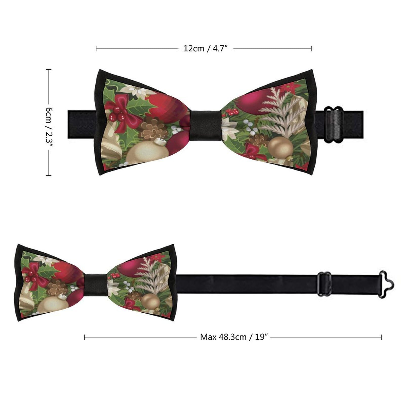 Jyyau Blooming Poinsettia Holly Berry Christmas Pattern Bow Tie Adjustable Necktie For Men Business Fashion Pre-tied Tie Neckwear Novelty Accessory For Weddings Party Festival