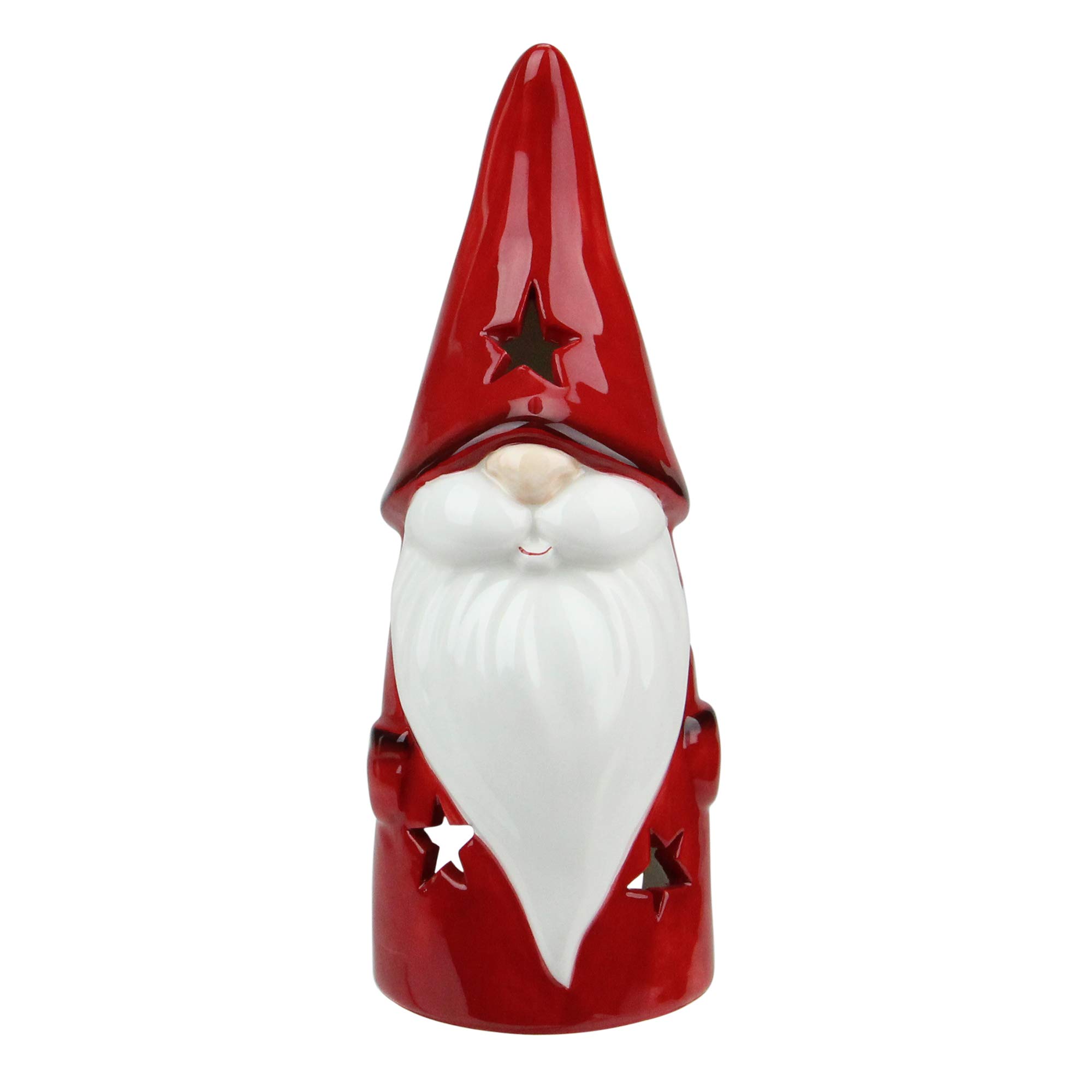8.25 Red Ceramic Christmas Star Gnome Tealight Candle Holder