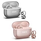 PAXA 2Pack Clipbuds7 Clip On Open Ear Earbuds Wireless Bluetooth 5.4 with LED Display, Auto L-R Ear Recognition&Touch Control, Ultra-Light 4.5g Fit Comfort for Fitness Daily Use, Silver&Rose Gold