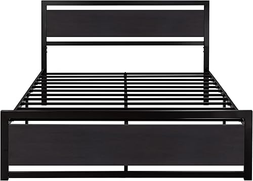 Miniatura 8 de Allewie Base de cama Queen con cabecero, base de plataforma de metal resistente con fuerte soporte, espacio de almacenamiento inferior, base de