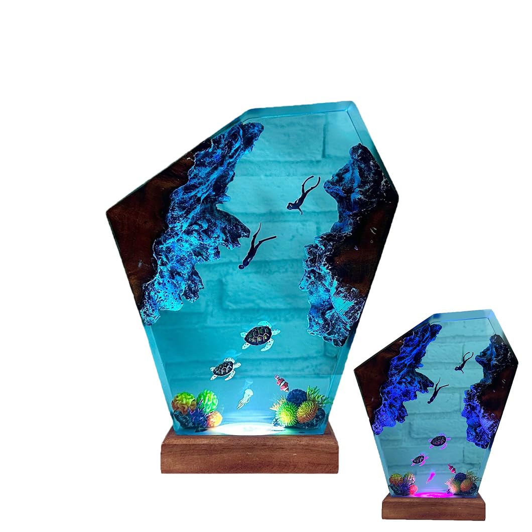 ZZPXMY Ocean Themed Diorama, Ocean lamp, Resin Wood lamp, Handmade Wooden Table Resin lamp, Resin Ocean lamp, Night Light, Bedroom Decor, Ocean Star, Bedroom Decor Gift (8 * 5in)