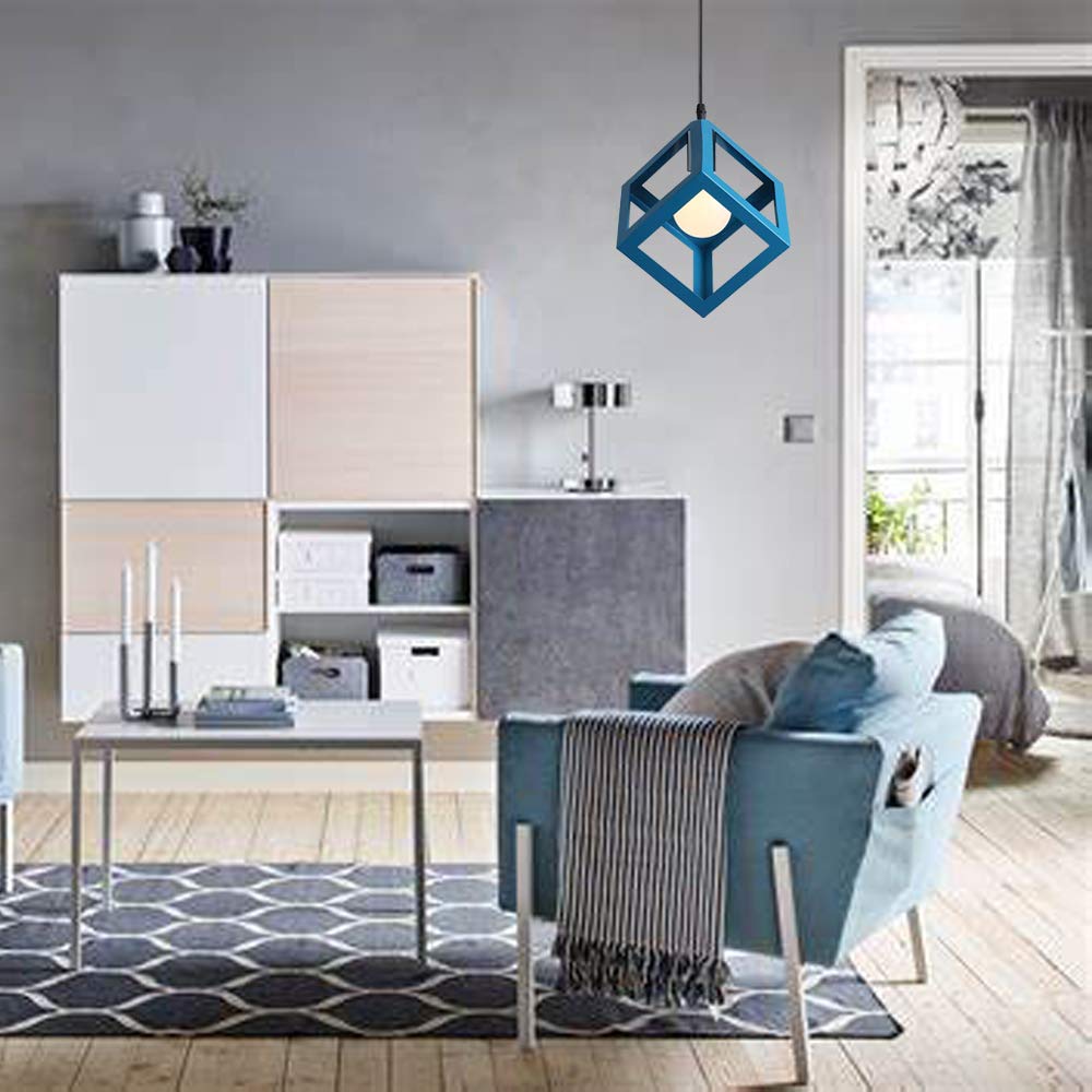 iDEGU Hanglamp, modern, kroonluchter, kubusvorm, geometrische stijl, van metaal, E27, plafondlamp voor slaapkamer, woonkamer, restaurant, 16 cm, rood