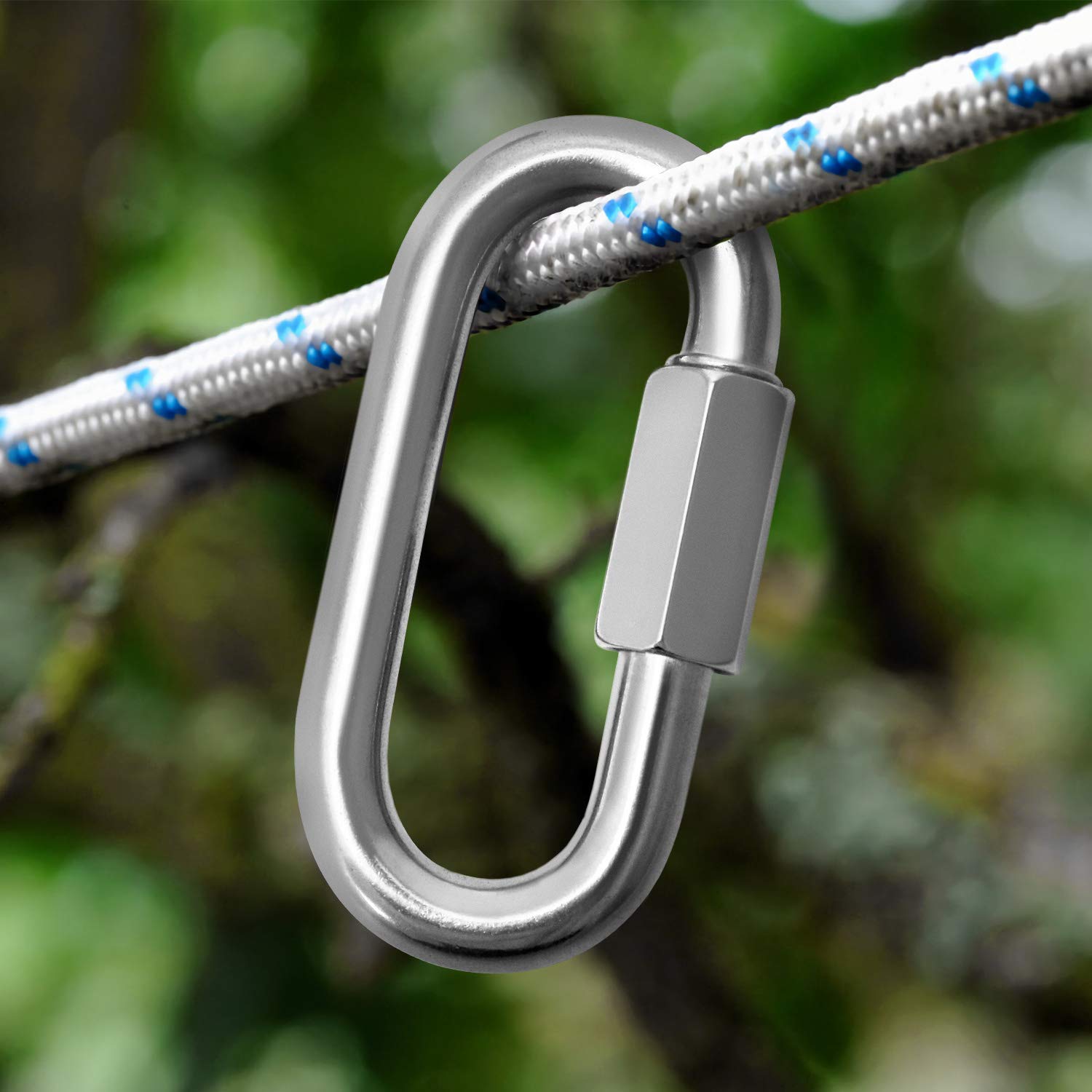 QWORK® 6-częściowy łącznik śrubowy ze stali nierdzewnej M4, ogniwo łańcucha, karabińczyk śrubowy o nośności 120 kg